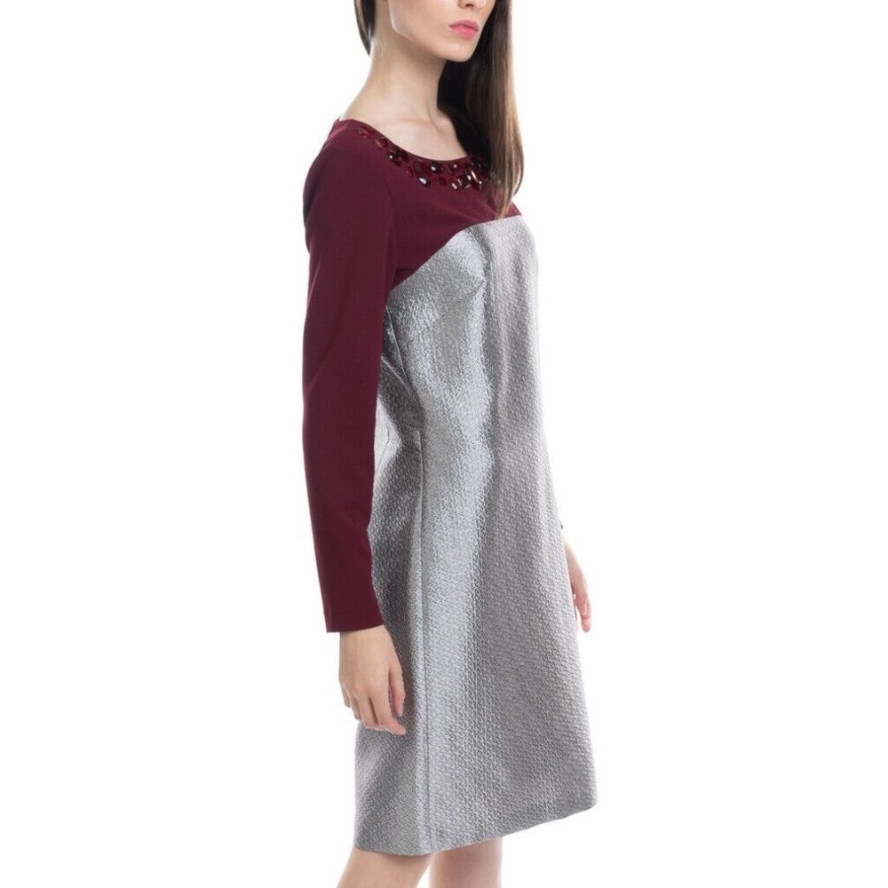 ANTONIO D'ERRICO Sheath Dress Size 42 S Metallic Rhinestones Scoop Neck